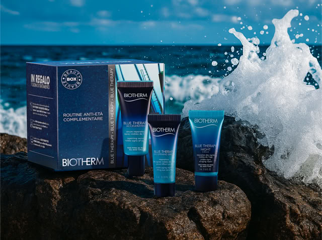 AI-generated conceptual still life of biotherm blue therapy. Visual artwork created by SCIA&sup2; PHOTOGRAPHER